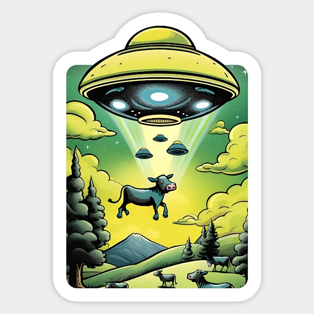 UFO Cow Abduction Sticker by roswellboutique